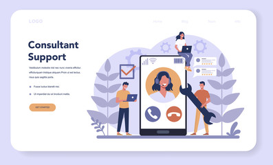 Wall Mural - call center or technical support web banner or landing page.