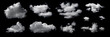 canvas print picture - Clouds set isolated on black background. White cloudiness, mist or smog background. Design elements on the topic of the weather. White cloud collection.
