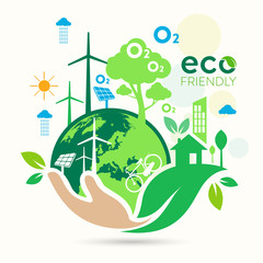 Ecology.Green cities help the world with eco-friendly concept ideas.vector illustration