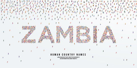 Wall Mural - Human country name Zambia. large group of people form to create country name Zambia. vector illustration.