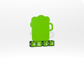 Poster - beer 3D icon on cubic text, 3D illustration for alcohol and background