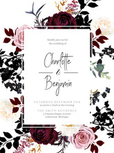 Burgundy Red And Dusty Pink Flowers Glamour Vector Design Frame