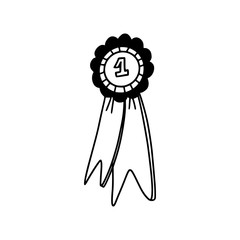 Linear doodle icon - winner reward. Round badge with ribbons. Award ceremony. Victory. Hand drawn linear illustration. Vector.