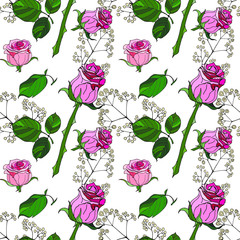 Wall Mural - seamless background of flowers and rose leaves for cards, packaging, design, interior design