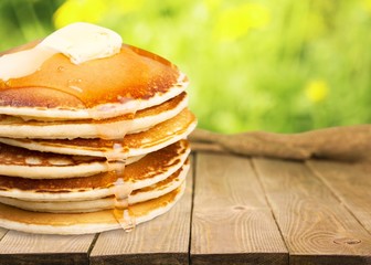 Wall Mural - Stack of delicious pancakes, homemade breakfast concept