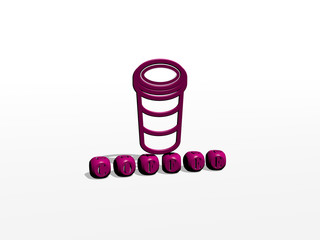 Leinwandbilder - COFFEE cubic letters with 3D icon on the top, 3D illustration for background and cup