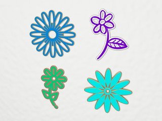 Poster - DAISY 4 icons set, 3D illustration for background and flower