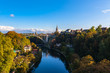 Beautiful view of Aare river and Bern old town with Bern Minster and Kornhausbrücke