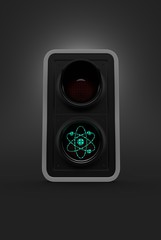 Poster - Green atom symbol inside traffic light