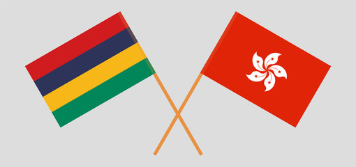 Crossed flags of Mauritius and Hong Kong