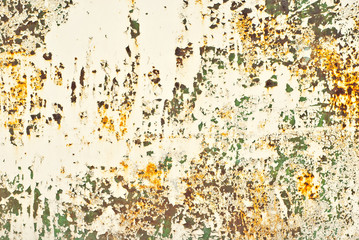 Wall Mural - Texture of a metal surface with yellow paint. Scrap iron with scratches and rust.