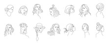 Vector Logo And Branding Design Templates In Minimal Style, For Beauty Center, Fashion Studio, Haircut Salon And Cosmetics - Female Portrait, Beautiful Woman's Face 