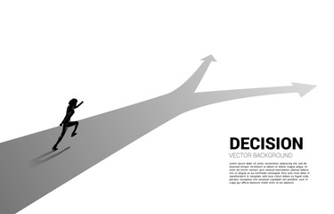 Poster - Silhouette of businessman running at crossroad. Concept of time to make decision in business direction