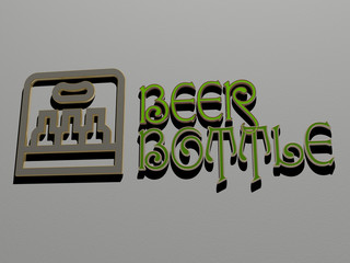 Poster - beer bottle icon and text on the wall, 3D illustration for alcohol and background