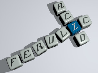Poster - nutrition supplements: FERULIC ACID crossword by cubic dice letters, 3D illustration for background and abstract
