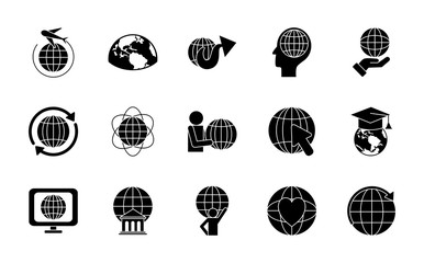 Canvas Print - computer and global sphere icon set, silhouette style