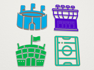 Poster - arena 4 icons set, 3D illustration for editorial and stadium