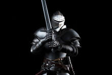 Knight With Sword Blue Velvet Background