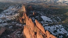 Colorado Springs Pikes Peak Mountain Garden Of The Gods Red Rock Snowy Snow Winter Spring Sunrise Aerial 4K