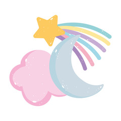 Canvas Print - moon cloud shooting star rainbow cartoon isolated icon design white background