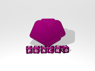 Wall Mural - PONCHO 3D icon object on text of cubic letters, 3D illustration for girl and mexican