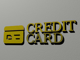 CREDIT CARD icon and text on the wall, 3D illustration for business and bank