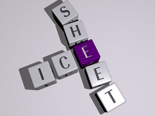 Poster - ICE SHEET crossword by cubic dice letters, 3D illustration for background and cold