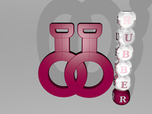 RUBBER 3D Icon Beside The Vertical Text Of Individual Letters, 3D Illustration For Stamp And Grunge