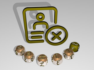 Poster - delete round text of cubic letters around 3d icon, 3d illustration for button and design