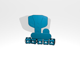 Poster - cobra 3d icon on cubic text, 3d illustration for snake and animal