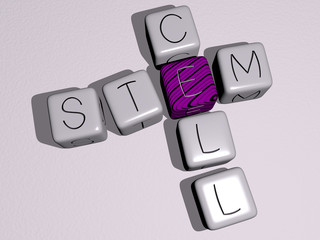 Poster - stem cell crossword by cubic dice letters, 3d illustration for background and green