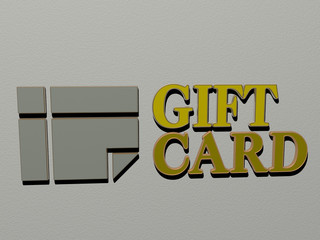 Poster - gift card icon and text on the wall, 3d illustration for background and christmas