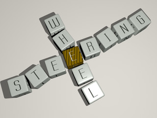 Poster - steering wheel crossword by cubic dice letters, 3d illustration for car and background
