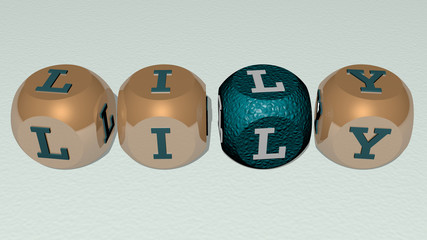 Poster - lily text by cubic dice letters, 3d illustration for flower and background