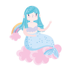 Sticker - cute mermaid rainbows clouds cartoon isolated icon design isolated icon design