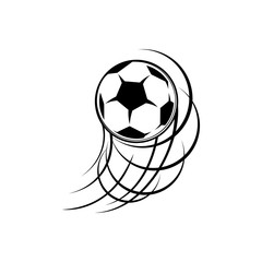 Wall Mural - Soccerball on speed, championship or tournament, sport club symbol isolated monochrome icon. Vector sport equipment, soccer ball in move leaving trace, kick shoot sign. Football soccer tournament icon