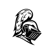 Renaissance Helmet Isolated Medieval Royal Knight Armour Monochrome Icon. Vector Protection And Security Symbol, Metal Hero Head Mask With Vizor And Plumage