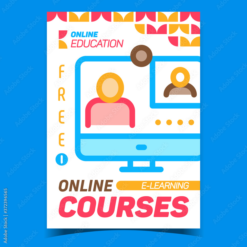 Online Courses E-learning Advertise Poster Vector. Free Internet Online ...
