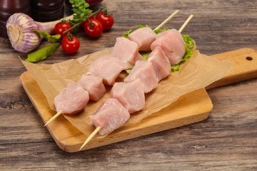 Raw pork meat skewer for grill