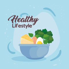 Wall Mural - banner healthy lifestyle, vegetables and healthy food in bowl vector illustration design