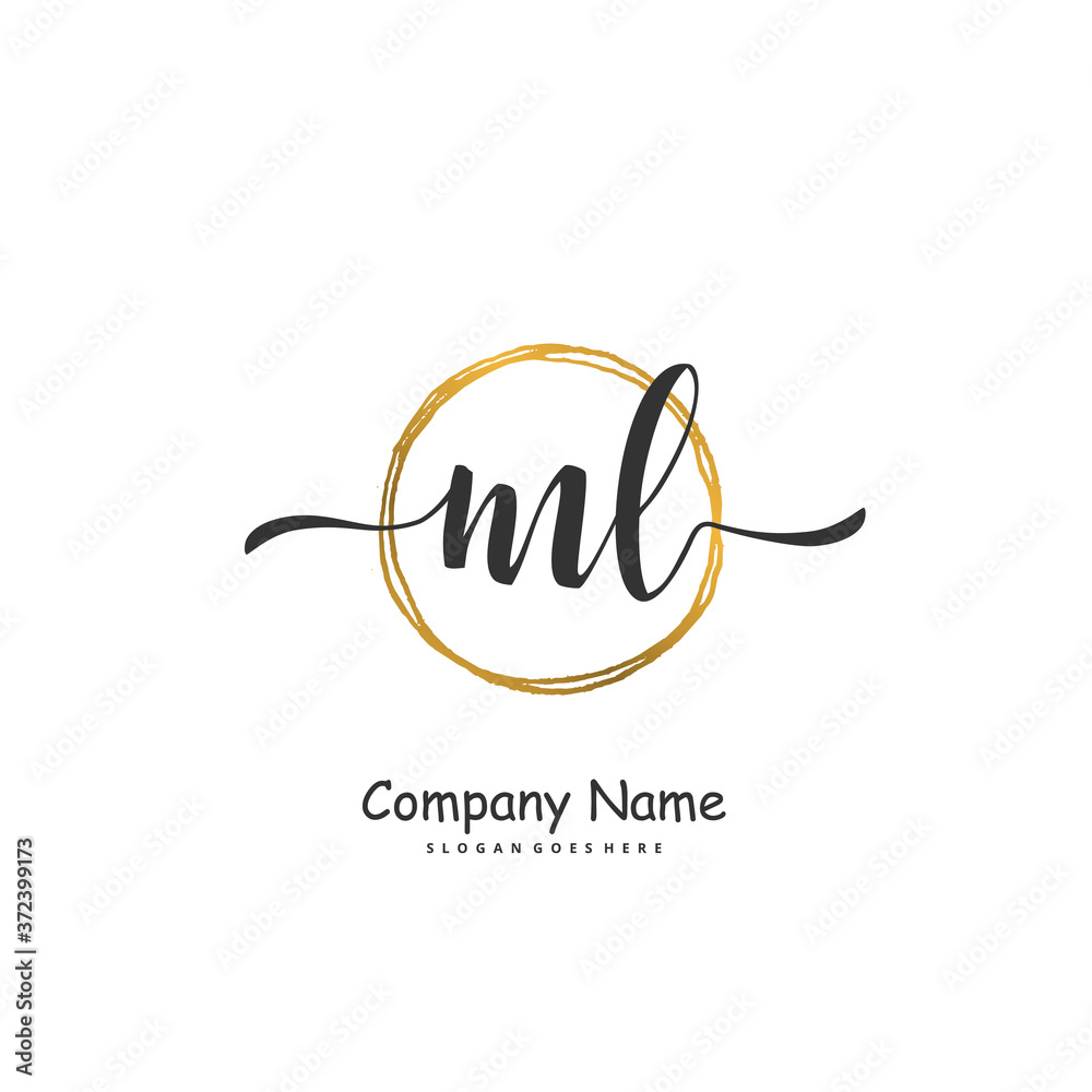 M L ML Initial handwriting and signature logo design with circle ...
