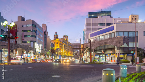 Kagoshima city downtown center, cityscape in Kyushu, Japan Poster Mural XXL