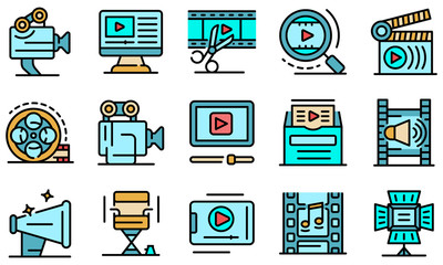Poster - Clip maker icons set. Outline set of clip maker vector icons thin line color flat on white