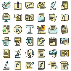 Poster - Copywriter icons set. Outline set of copywriter vector icons thin line color flat on white
