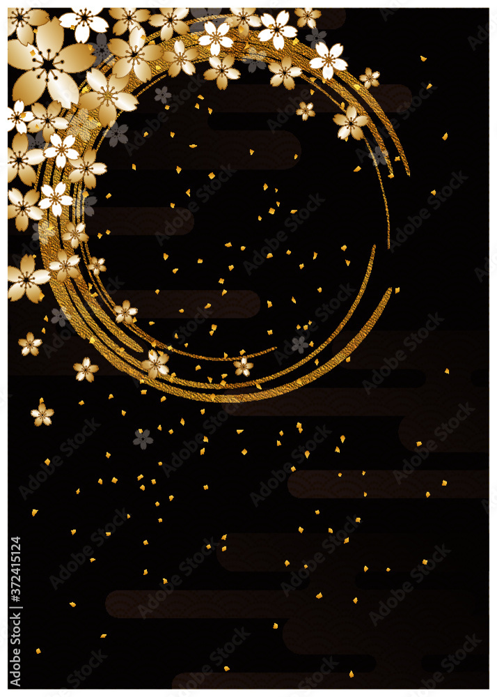 桜金箔_和柄_黒背景_縦型 Stock Vector | Adobe Stock