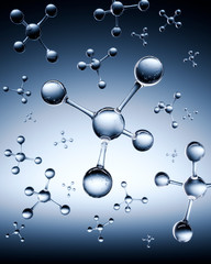 Stylized Methane Molecules floating with dark Background	