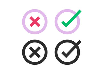 Poster - right and wrong yes no circle checkbox list icons vector flat isolated, x close cross and ok round c