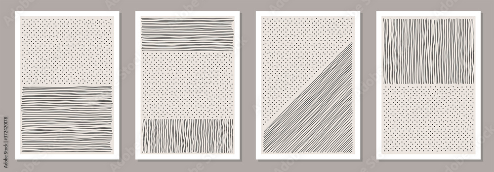 Set of trendy abstract creative minimalist artistic hand drawn compositions - obrazy, fototapety, plakaty 