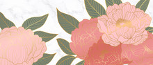 Luxurious Line Arts Background Design With Peony Flower Spherical Composition For Wallpaper, Textiles, Paper And Prints. Vintage Vactor Illustration.