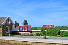 Social Distancing At Settle Station, North Yorkshire, England. 